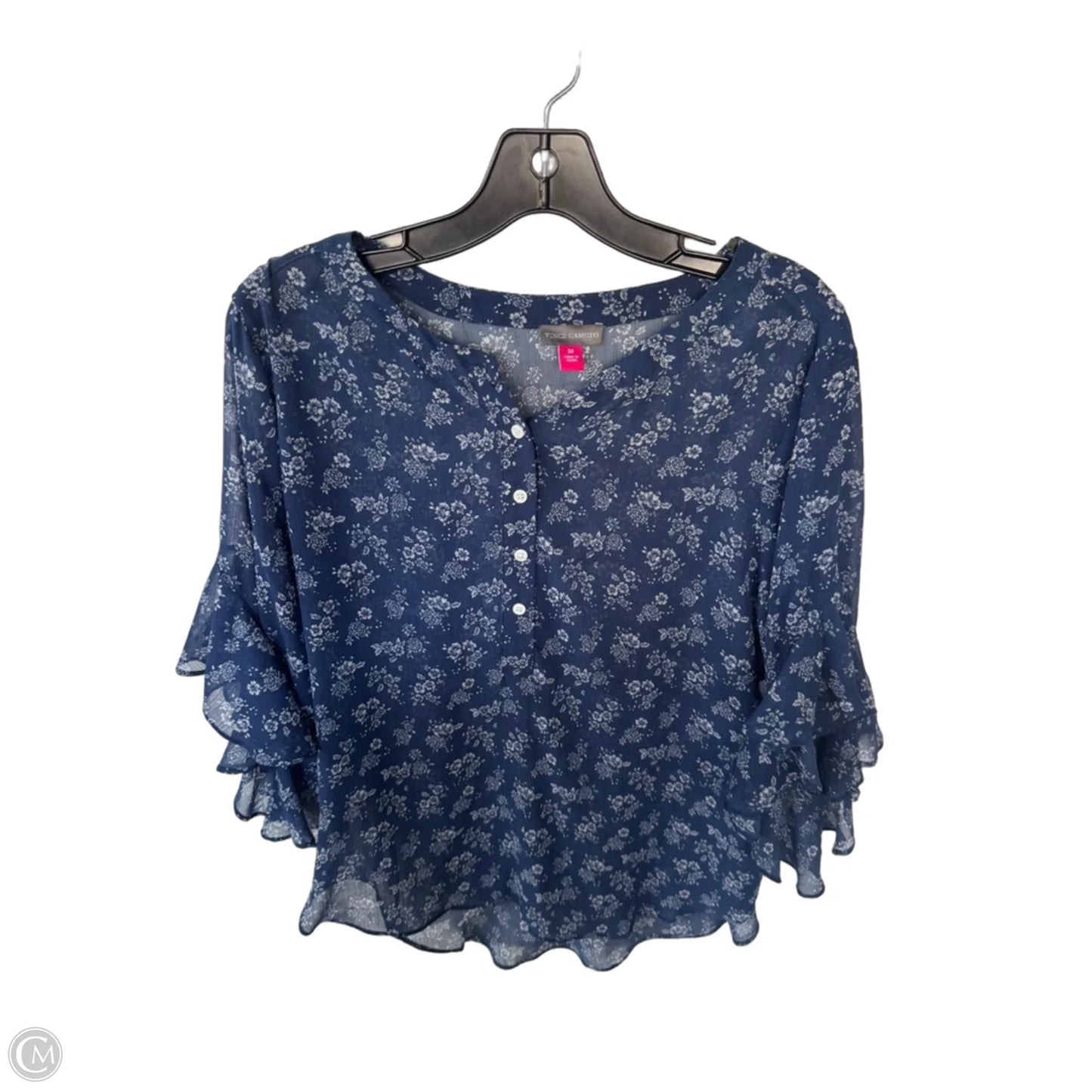 Top 3/4 Sleeve By Vince Camuto In Blue & White, Size: M