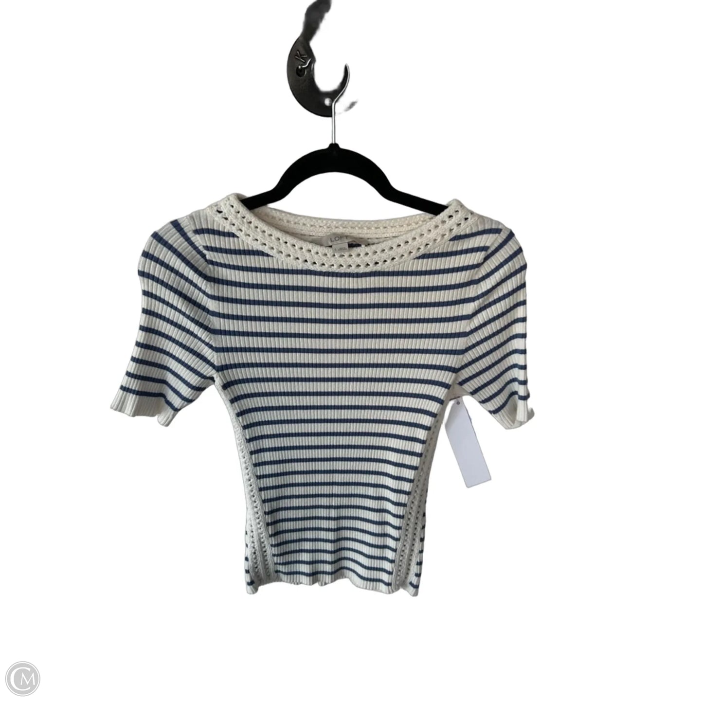 Sweater Short Sleeve By Loft In Blue & White, Size: S