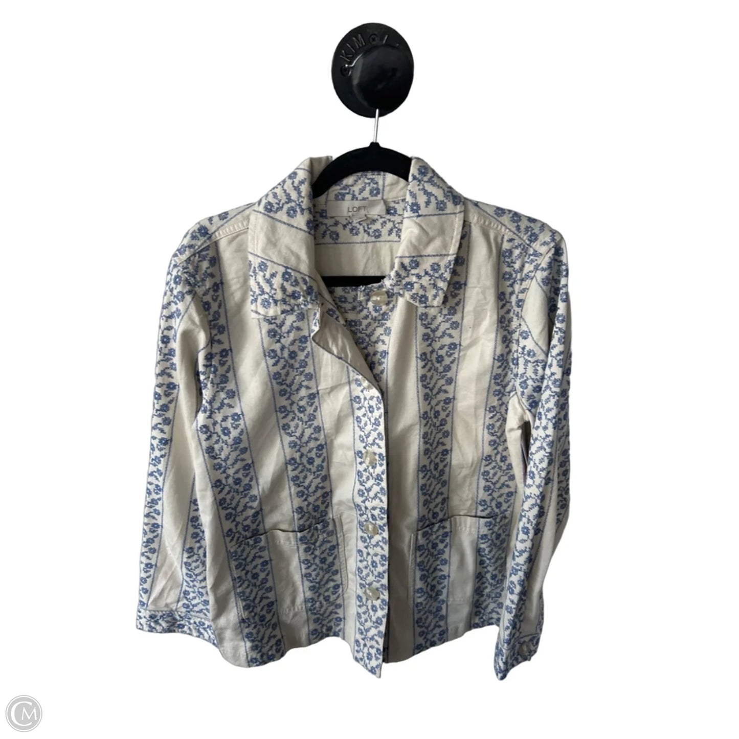 Jacket Shirt By Loft In Blue & Cream, Size: S