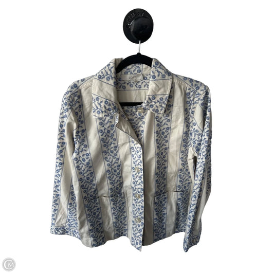 Jacket Shirt By Loft In Blue & Cream, Size: S