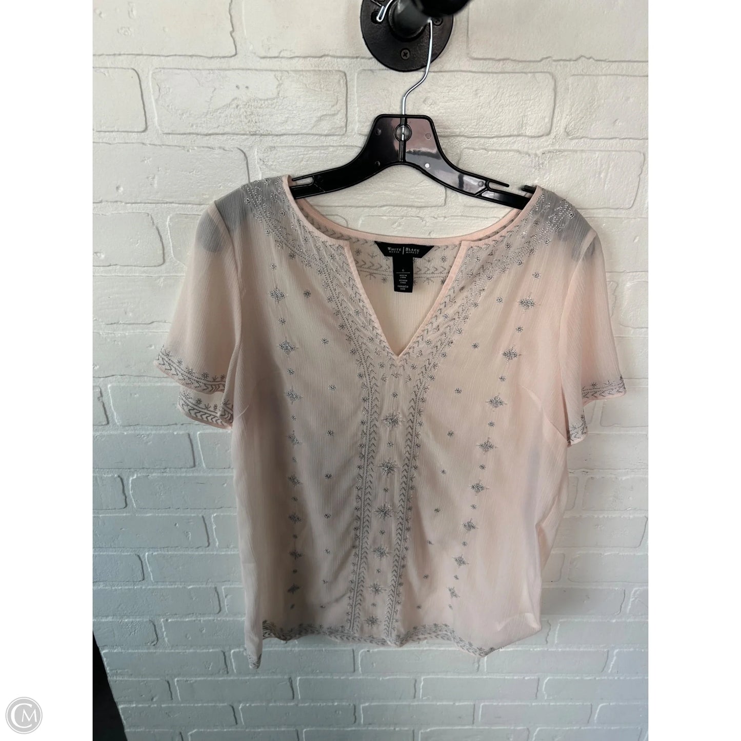 Top Short Sleeve By White House Black Market In Pink & Silver, Size: S