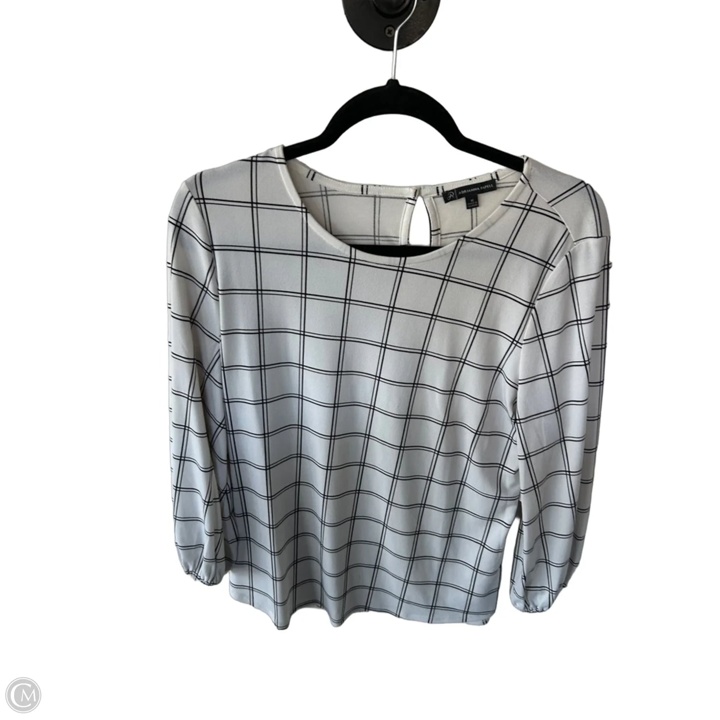 Top 3/4 Sleeve By Adrianna Papell In Black & White, Size: M
