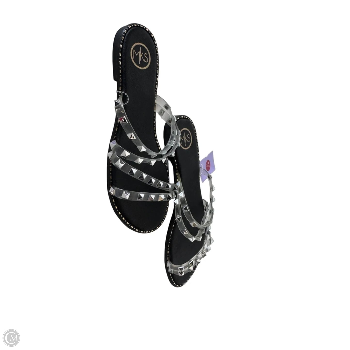 Sandals Flats By Clothes Mentor In Black & Silver, Size: 8