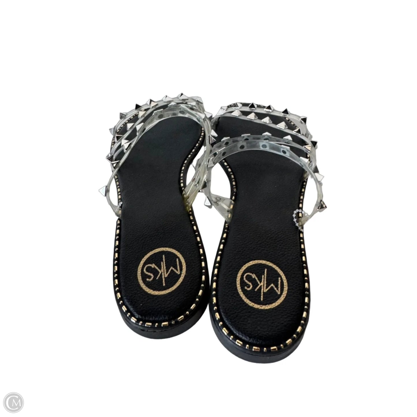 Sandals Flats By Clothes Mentor In Black & Silver, Size: 8