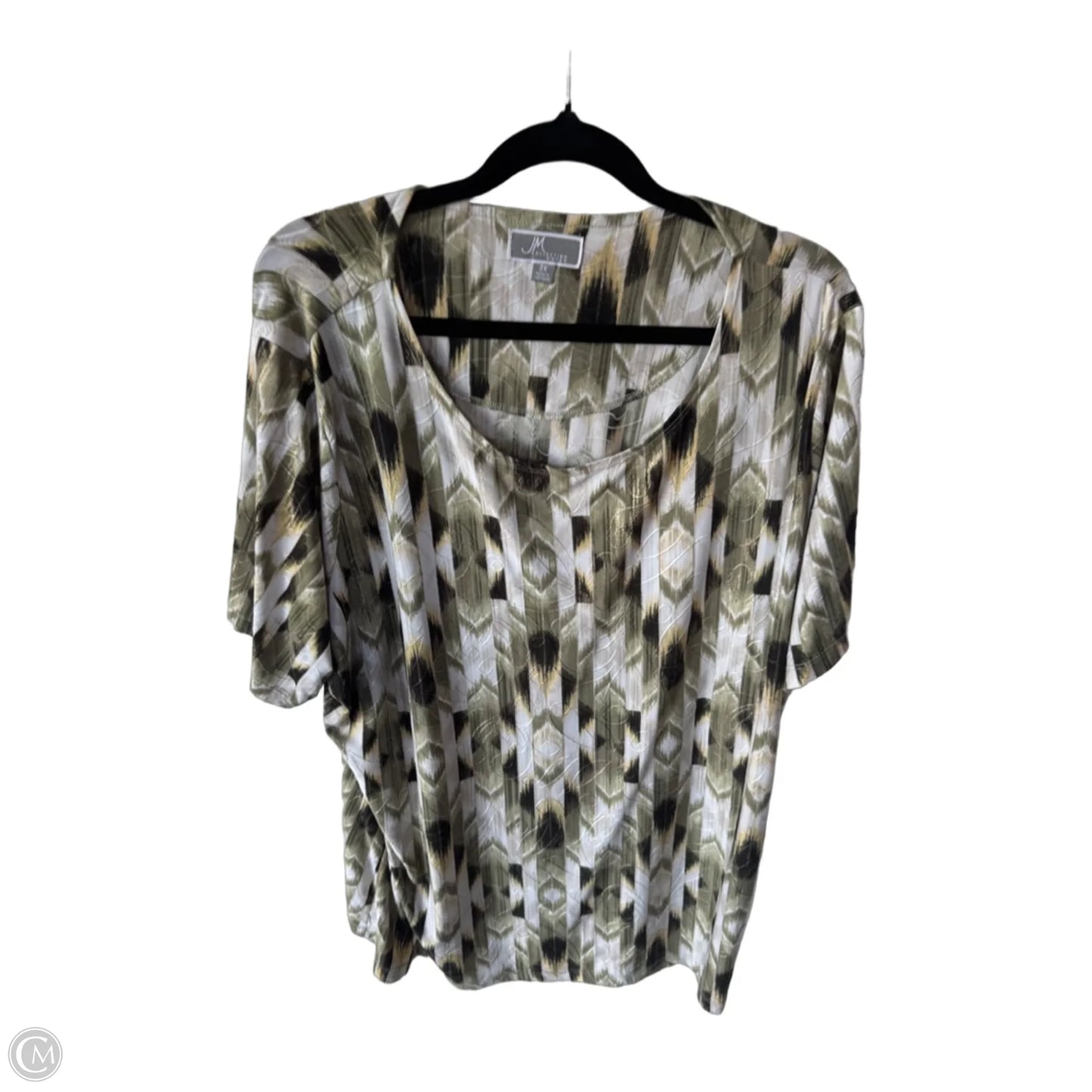 Top Short Sleeve By Jm Collections In Green & White, Size: 2x