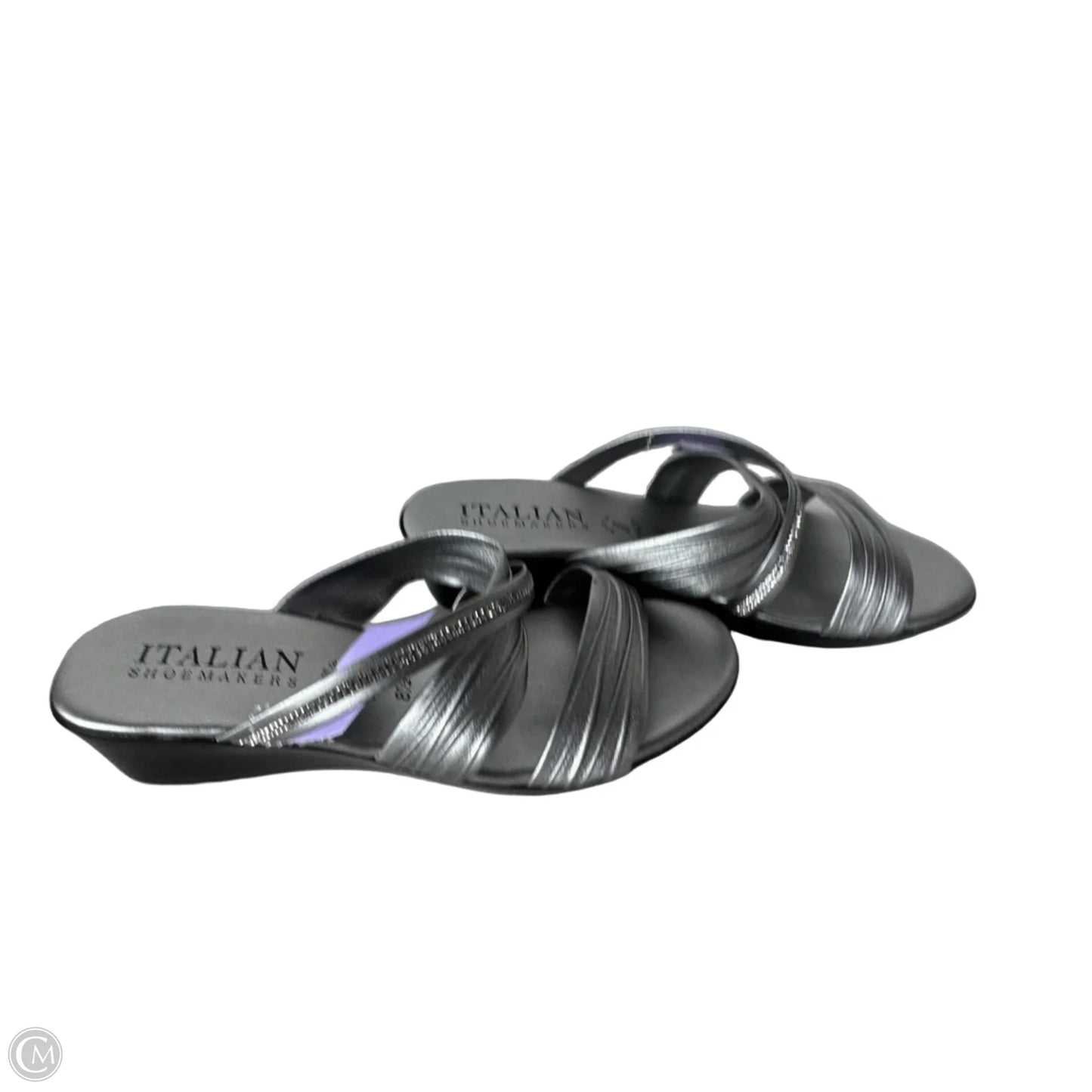 Sandals Heels Wedge By Italian Shoemakers In Black & Silver, Size: 8.5