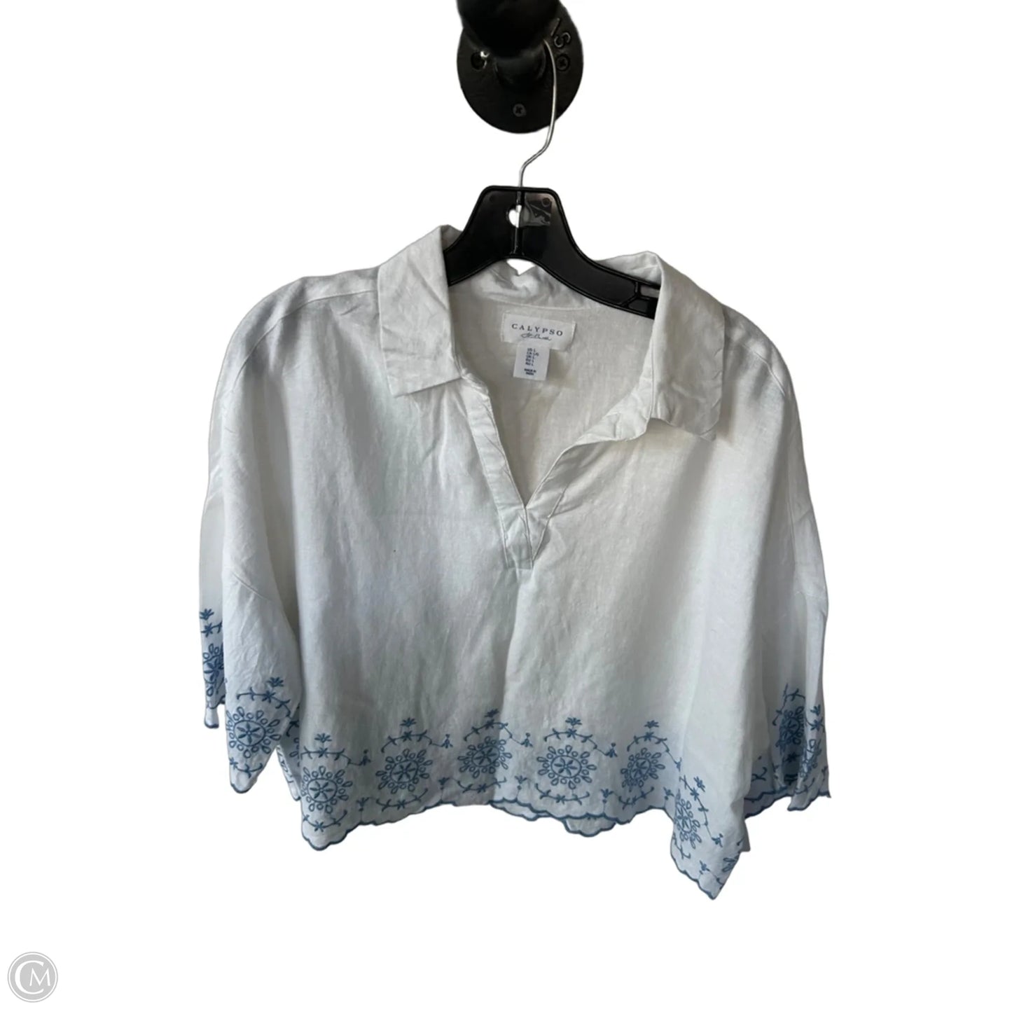 Top Short Sleeve By Calypso St Barth In Blue & White, Size: L