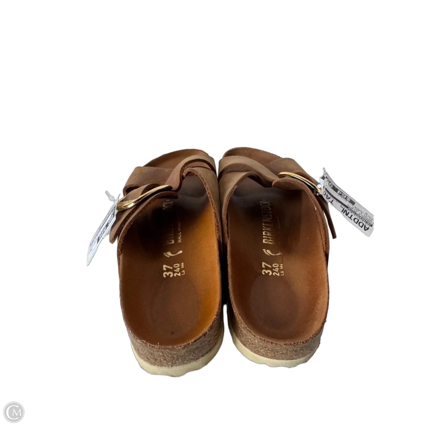 Sandals Flats By Birkenstock In Brown & Gold, Size: 6
