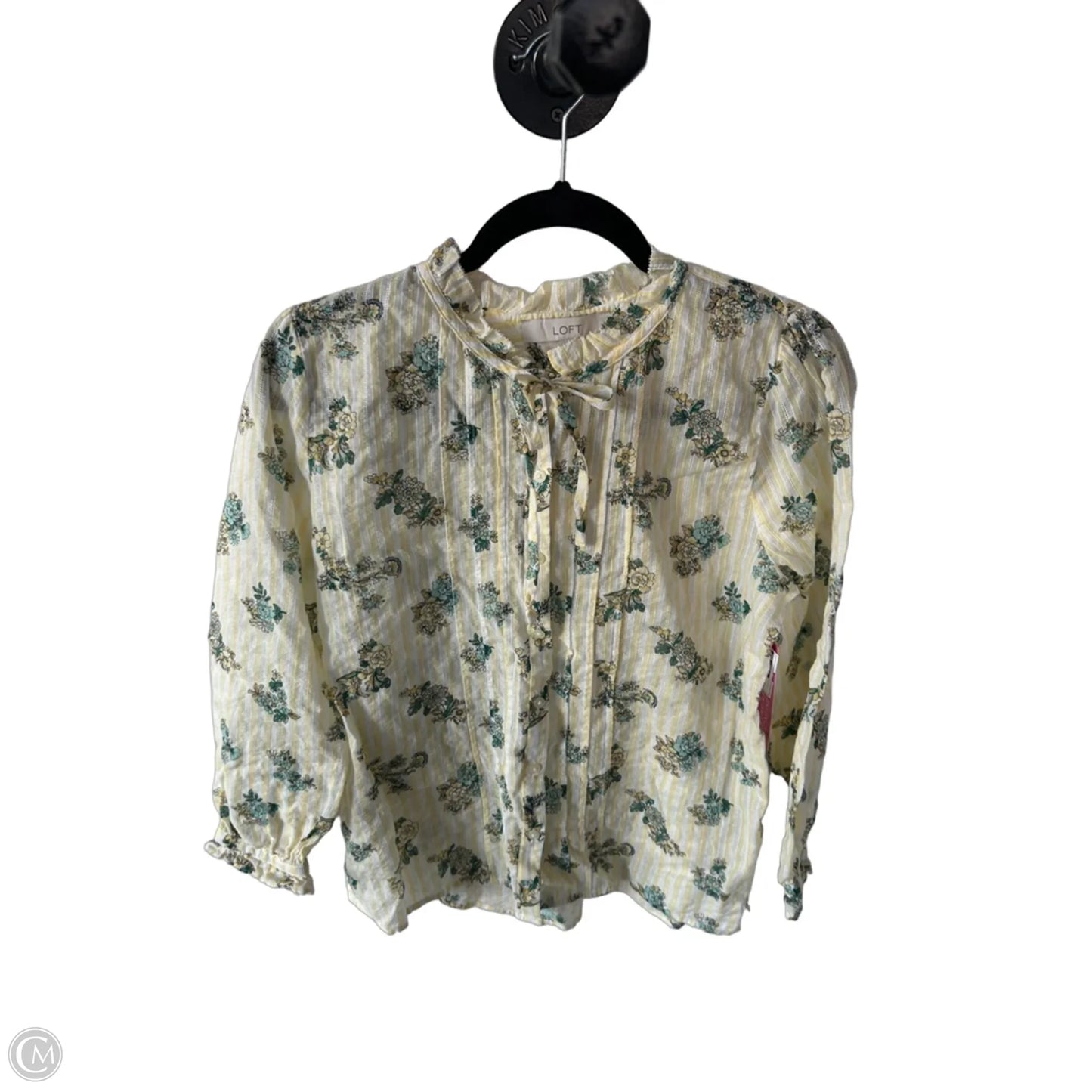 Top 3/4 Sleeve By Loft In Green & Yellow, Size: S