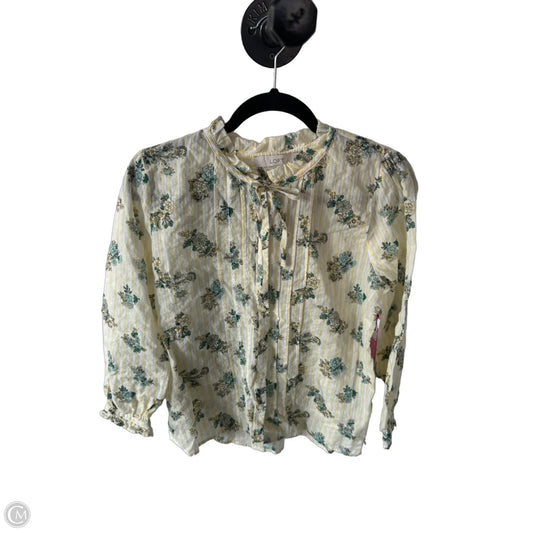 Top 3/4 Sleeve By Loft In Green & Yellow, Size: S