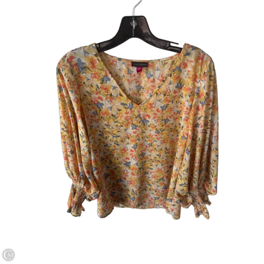 Top Long Sleeve By Vince Camuto In Green & Orange, Size: S