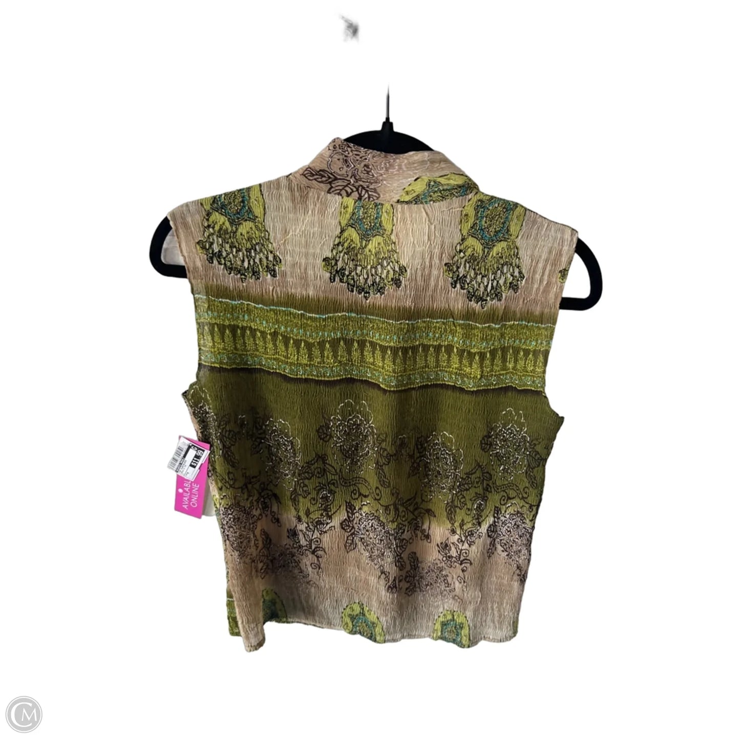 Top Sleeveless By Alberto Makali In Green & Tan, Size: M