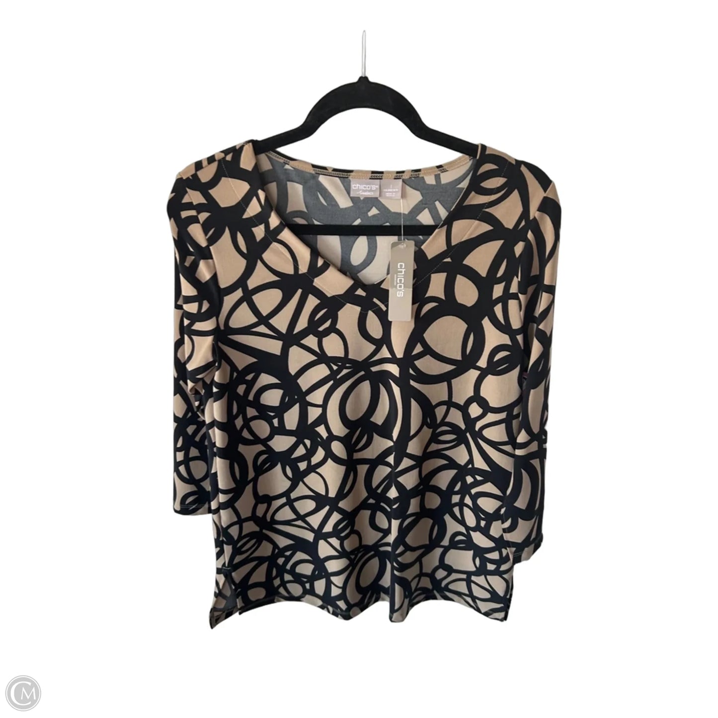 Top Long Sleeve By Chicos In Black & Tan, Size: M