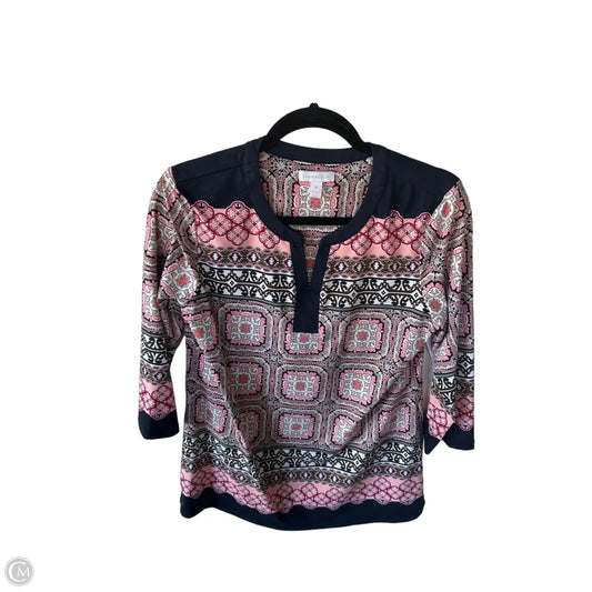 Top 3/4 Sleeve By Charter Club In Blue & Pink, Size: M