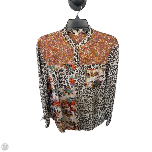 Top Long Sleeve By Pilcro In Brown & Orange, Size: S