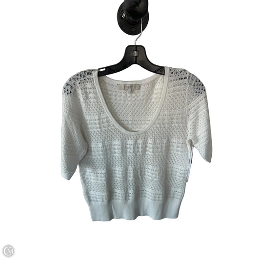 Sweater Short Sleeve By Loft In Cream, Size: M