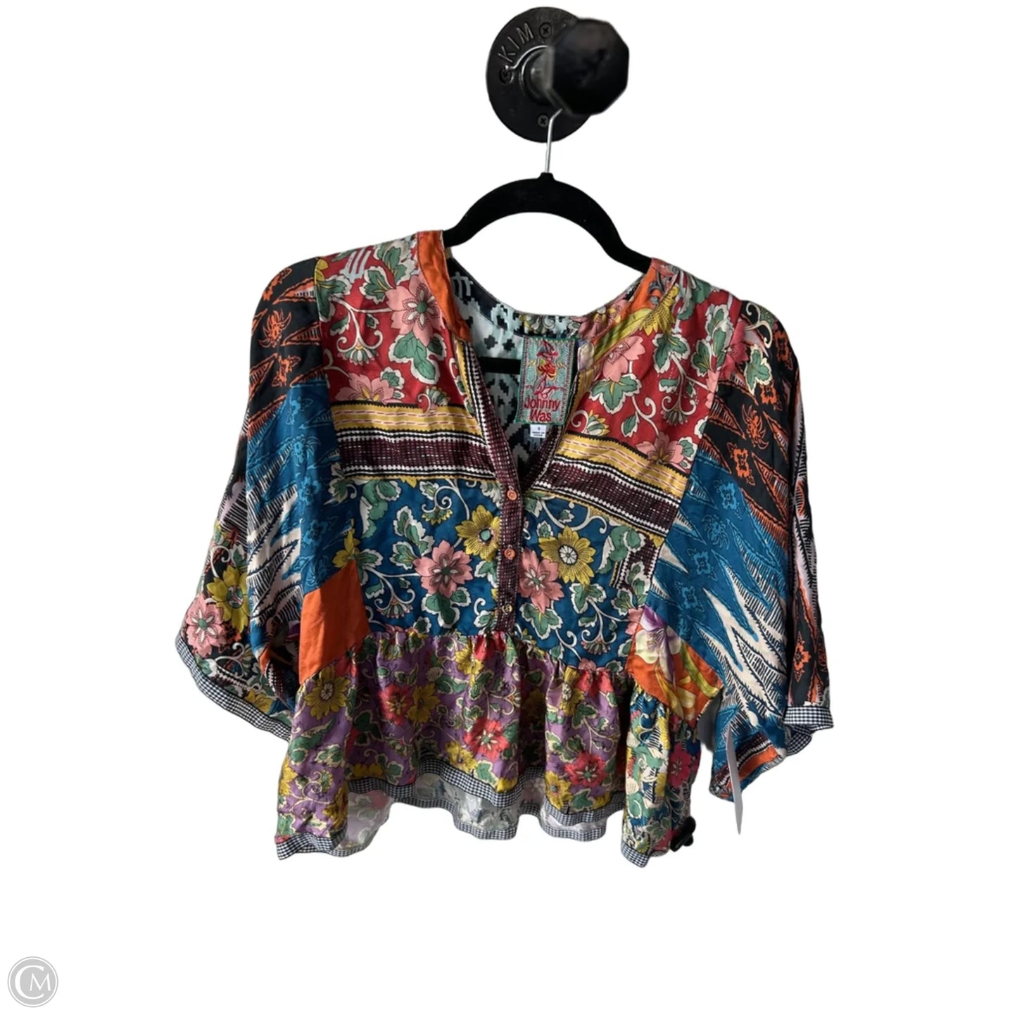Top 3/4 Sleeve Designer By Johnny Was In Blue & Orange, Size: S