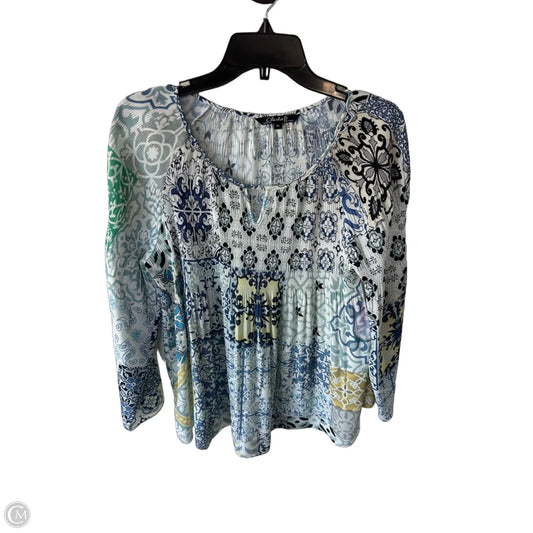 Top Long Sleeve By Charlie B In Green & White, Size: L