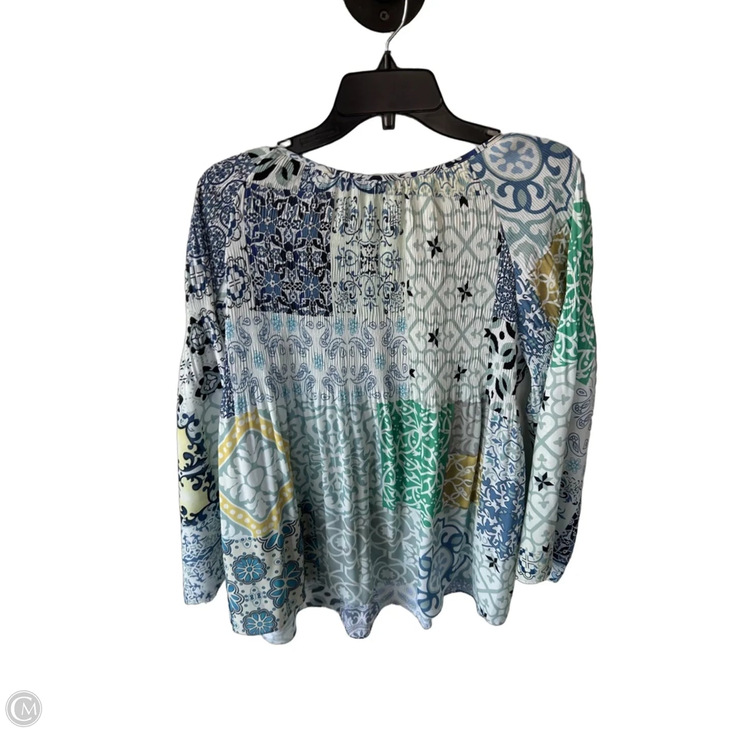 Top Long Sleeve By Charlie B In Green & White, Size: L