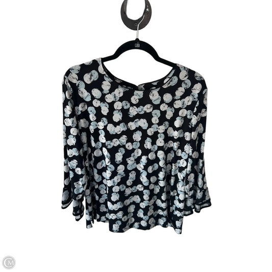Top 3/4 Sleeve Designer By Karl Lagerfeld In Black & Blue, Size: L