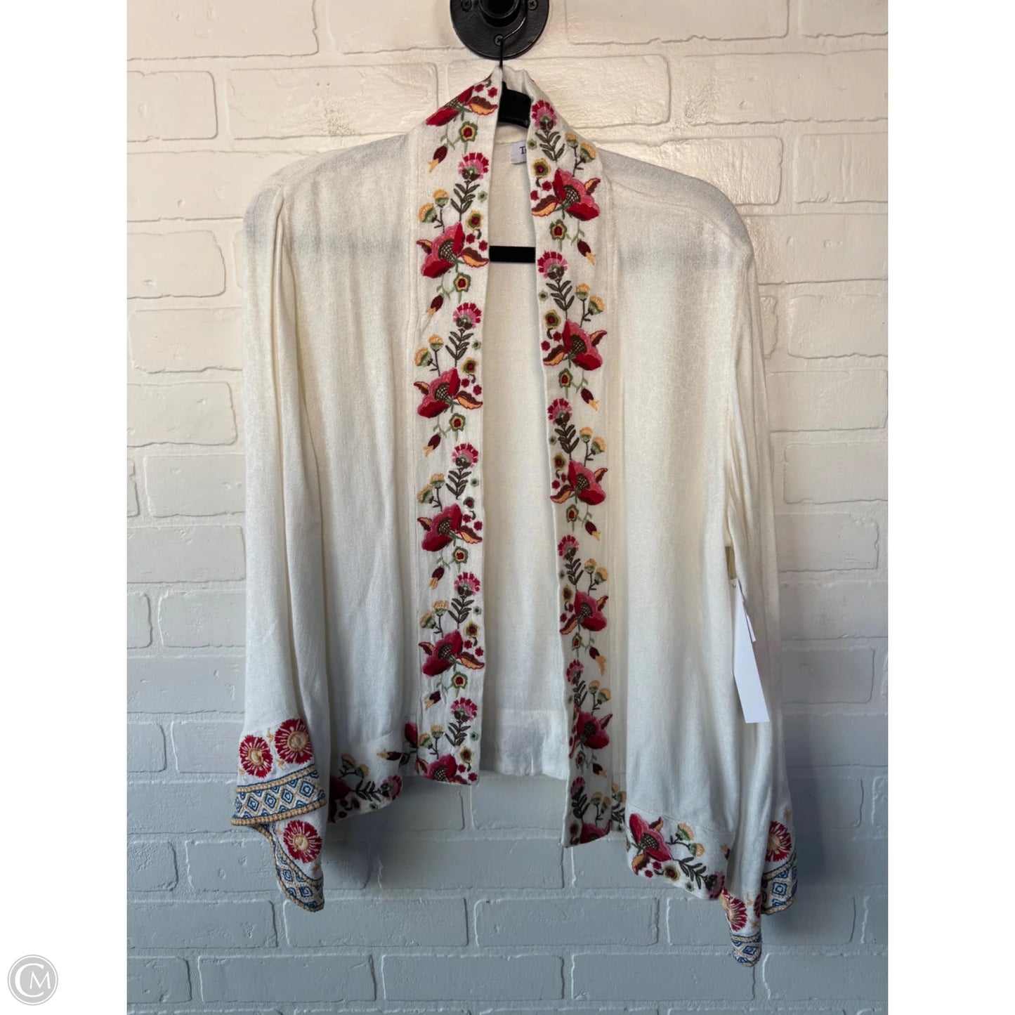 Cardigan By Clothes Mentor In Cream & Green, Size: L