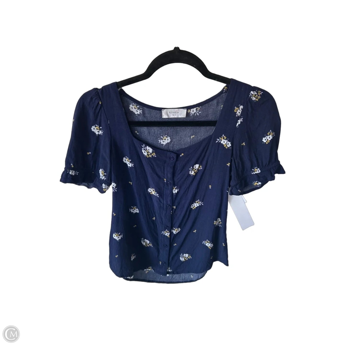 Top Short Sleeve By Elodie In Blue & White, Size: S