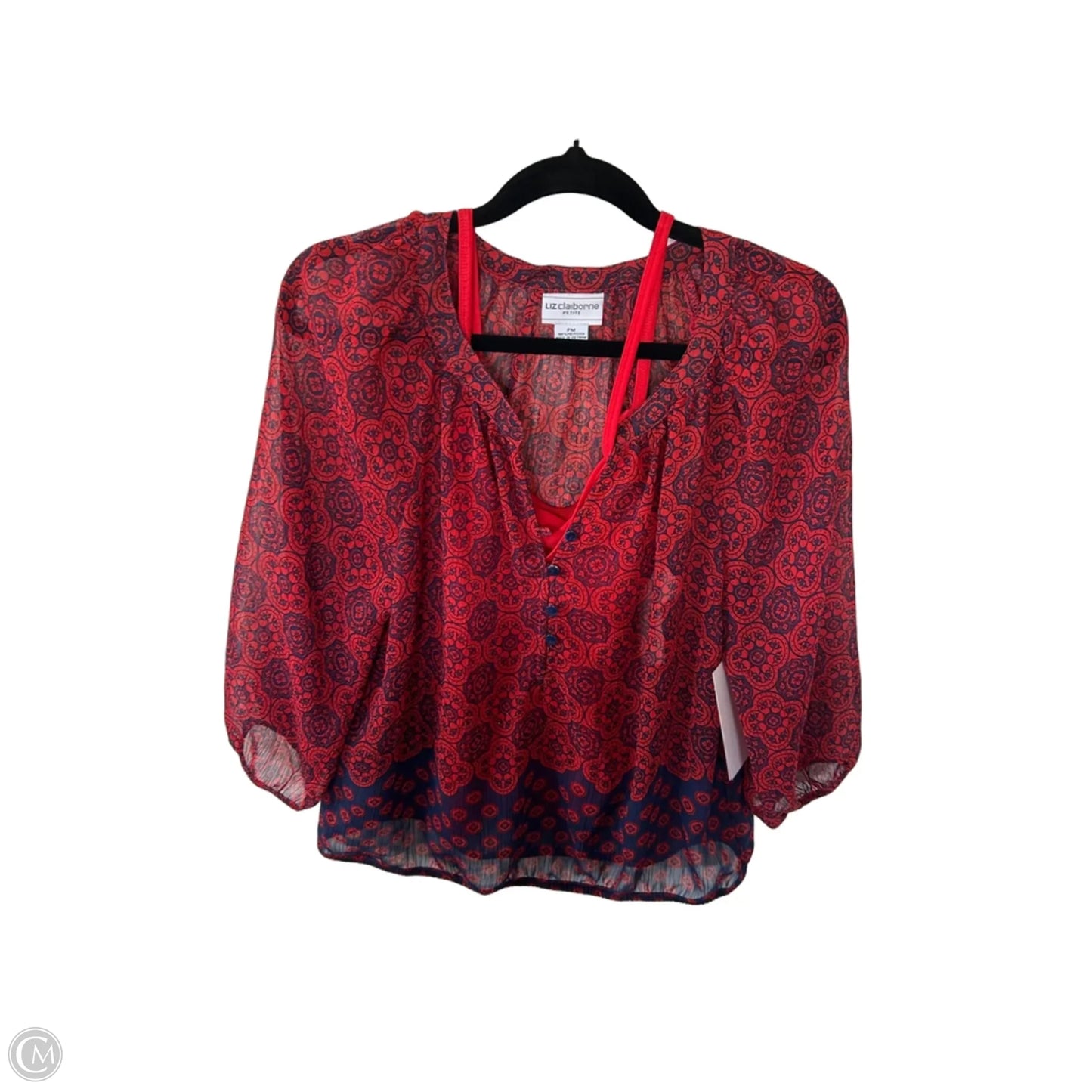 Top 2pc 3/4 Sleeve By Liz Claiborne In Blue & Red, Size: Mp