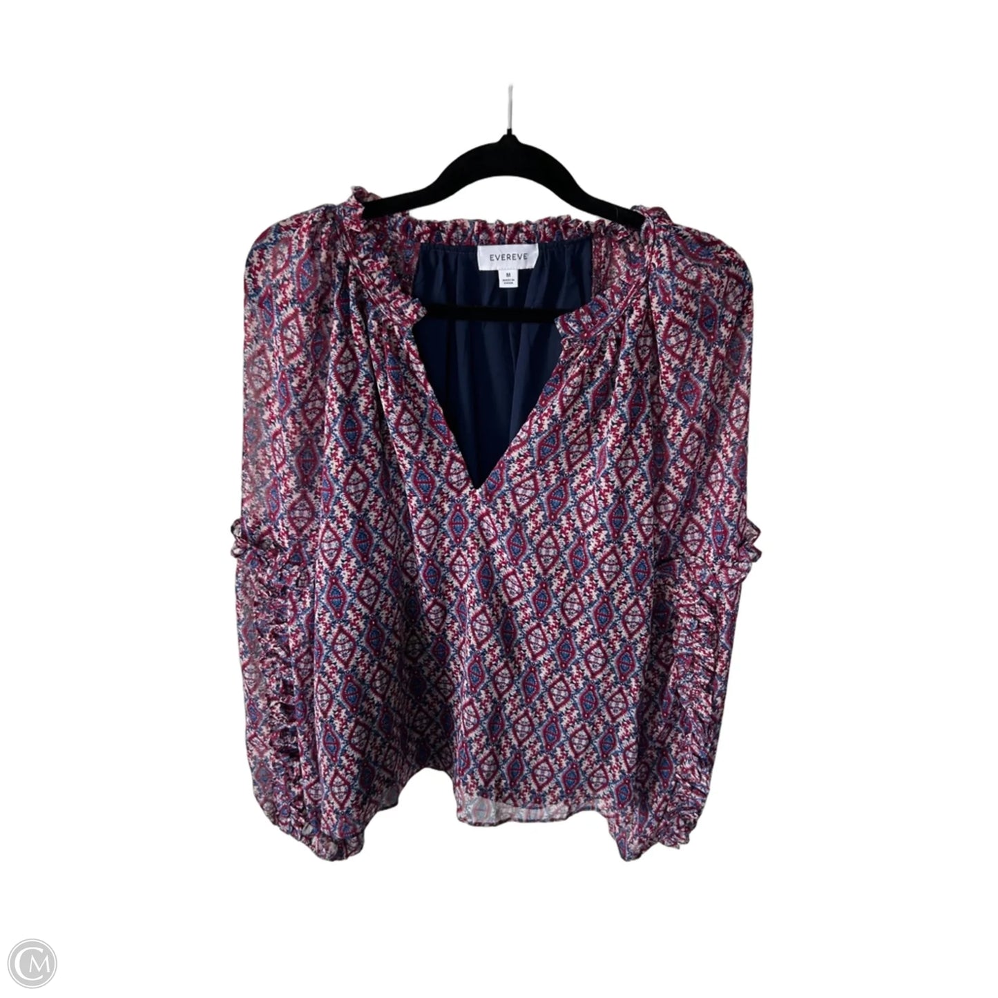 Top Long Sleeve By Evereve In Blue & Red, Size: M