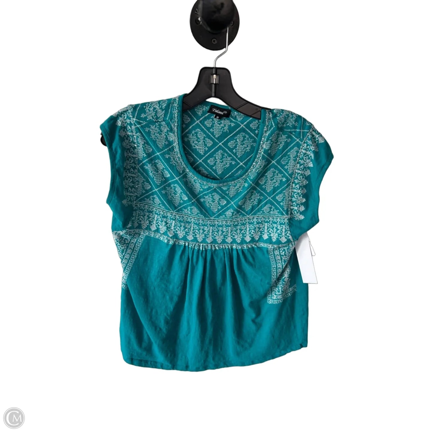 Top Short Sleeve By Tolani In Blue & White, Size: M