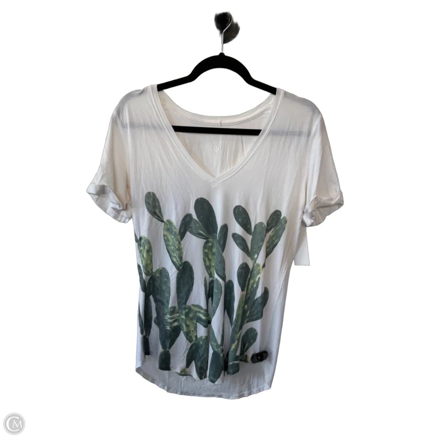 Athletic Top Short Sleeve By Lululemon In Green & White, Size: M