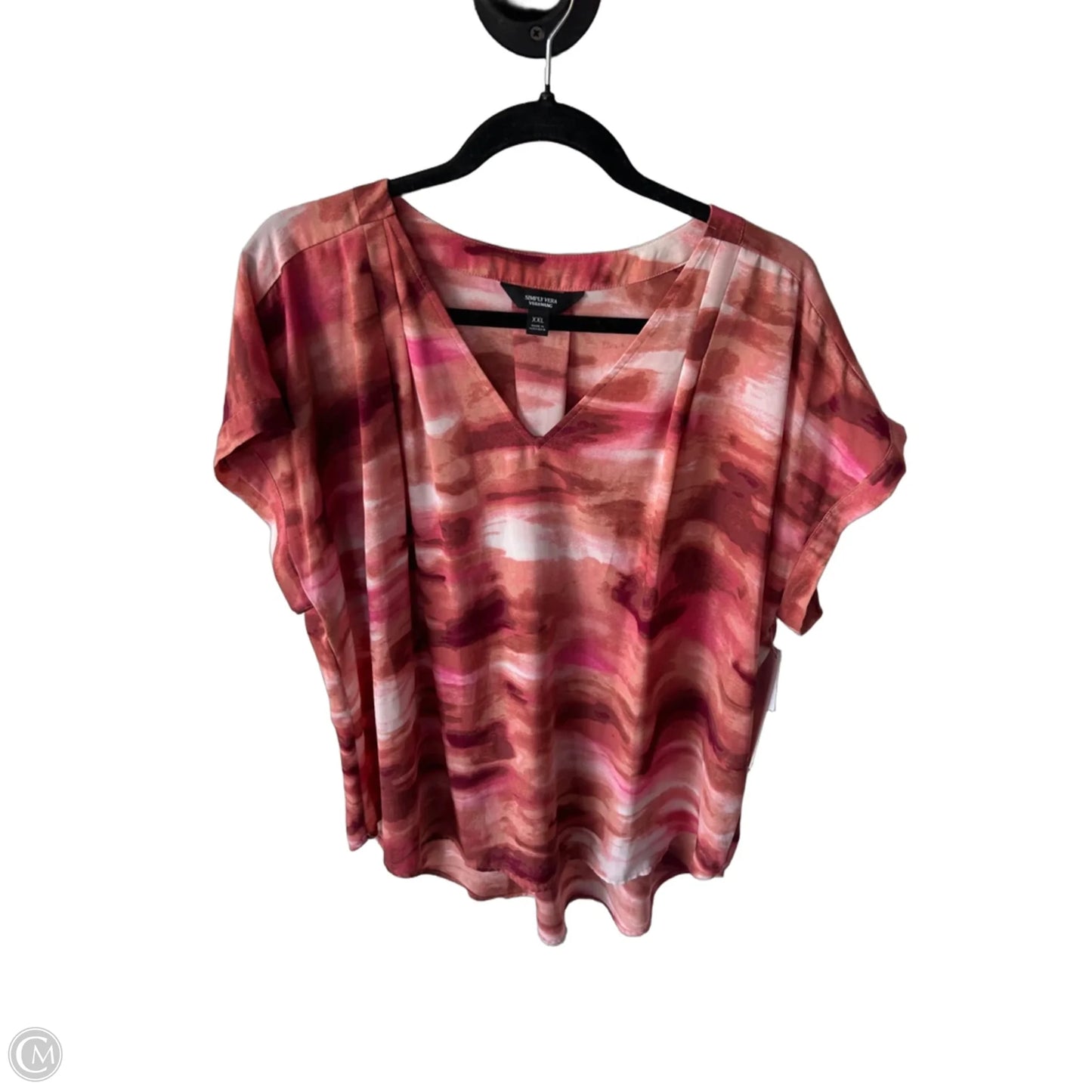 Top Short Sleeve By Simply Vera In Pink & White, Size: Xxl