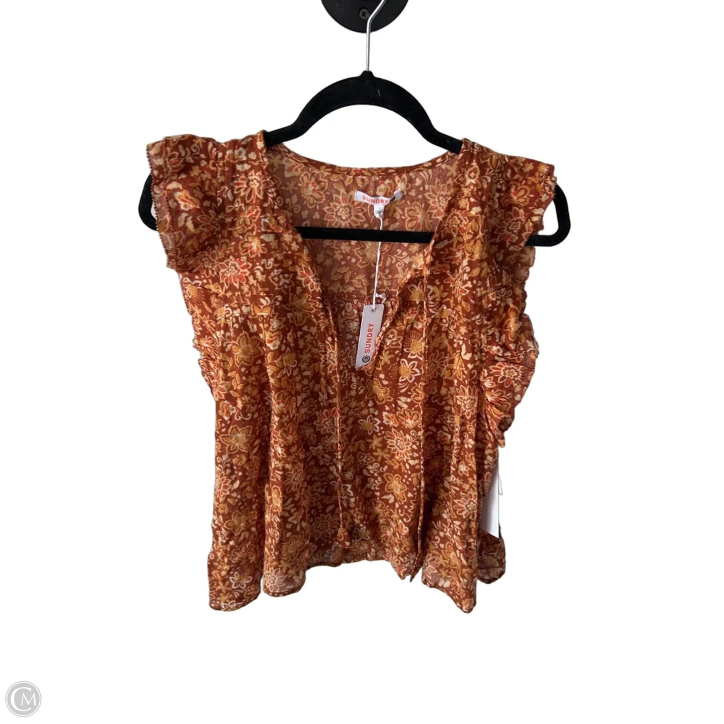 Top Short Sleeve By Sundry In Brown & Yellow, Size: M
