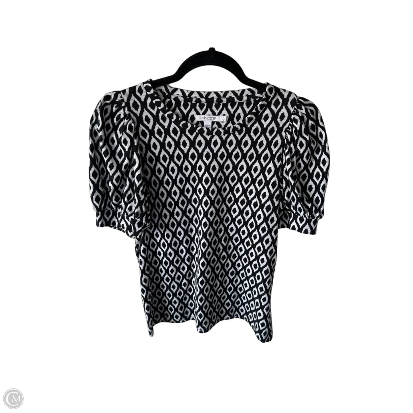 Top Short Sleeve By Chicos In Black & White, Size: S