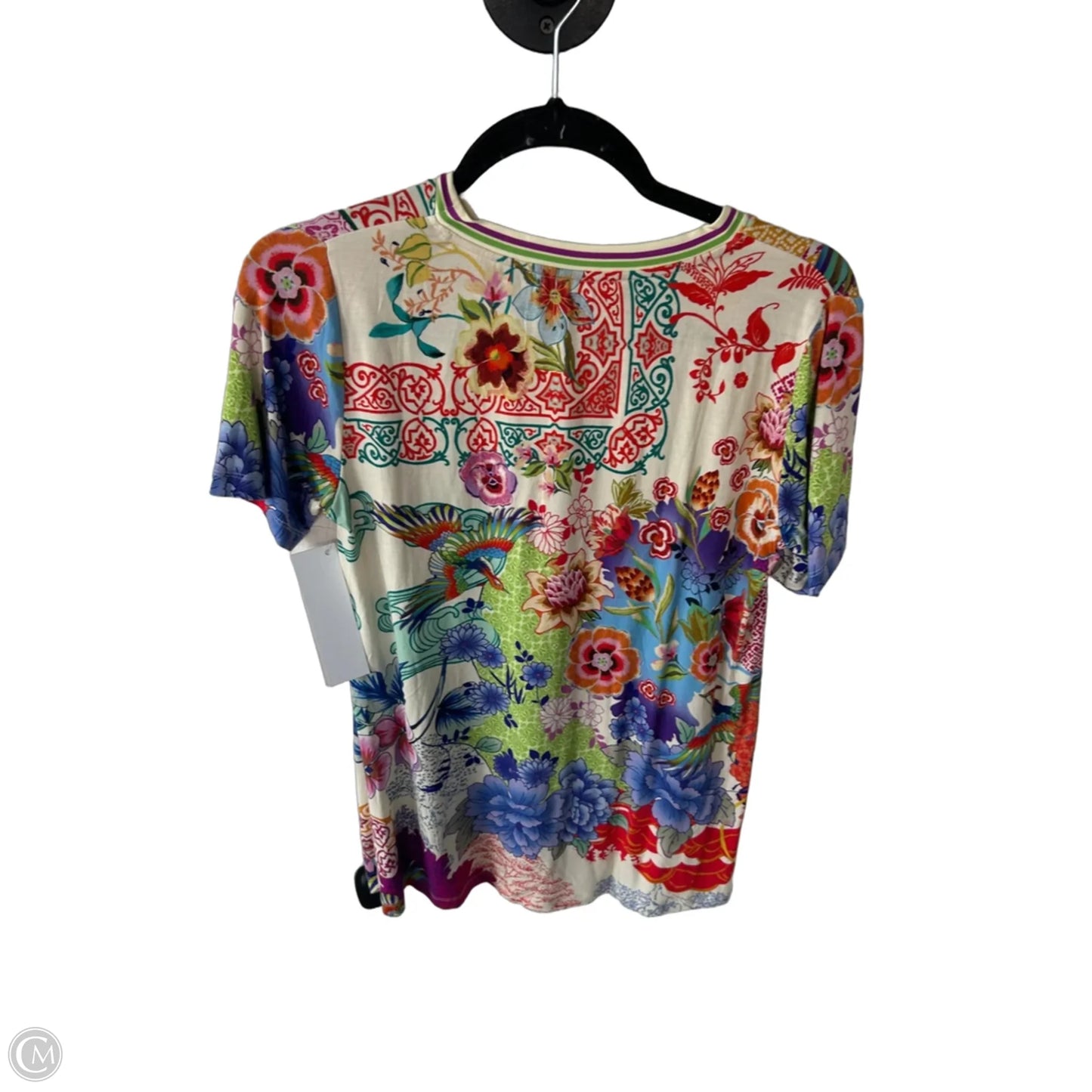 Top Short Sleeve Designer By Johnny Was In Cream & Purple, Size: S