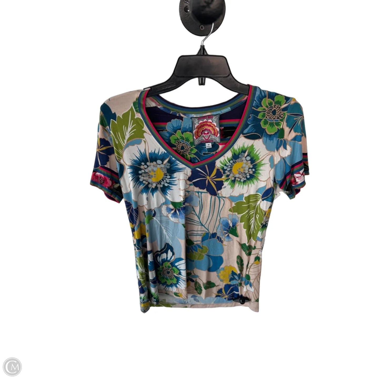 Top Short Sleeve Designer By Johnny Was In Blue & Tan, Size: Xs