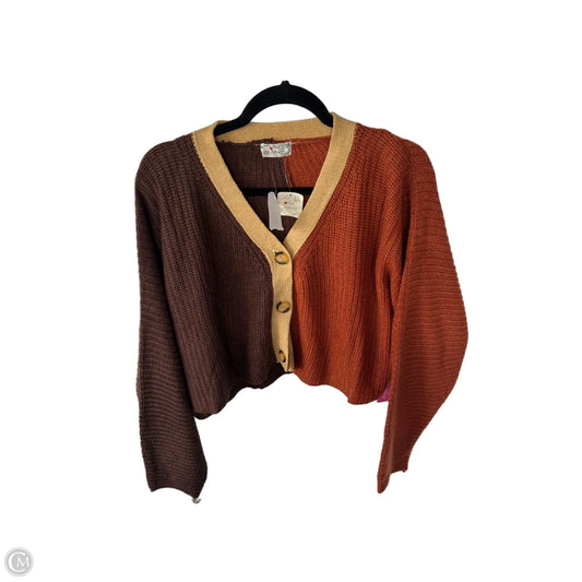 Sweater Cardigan By Poof In Brown & Orange, Size: L