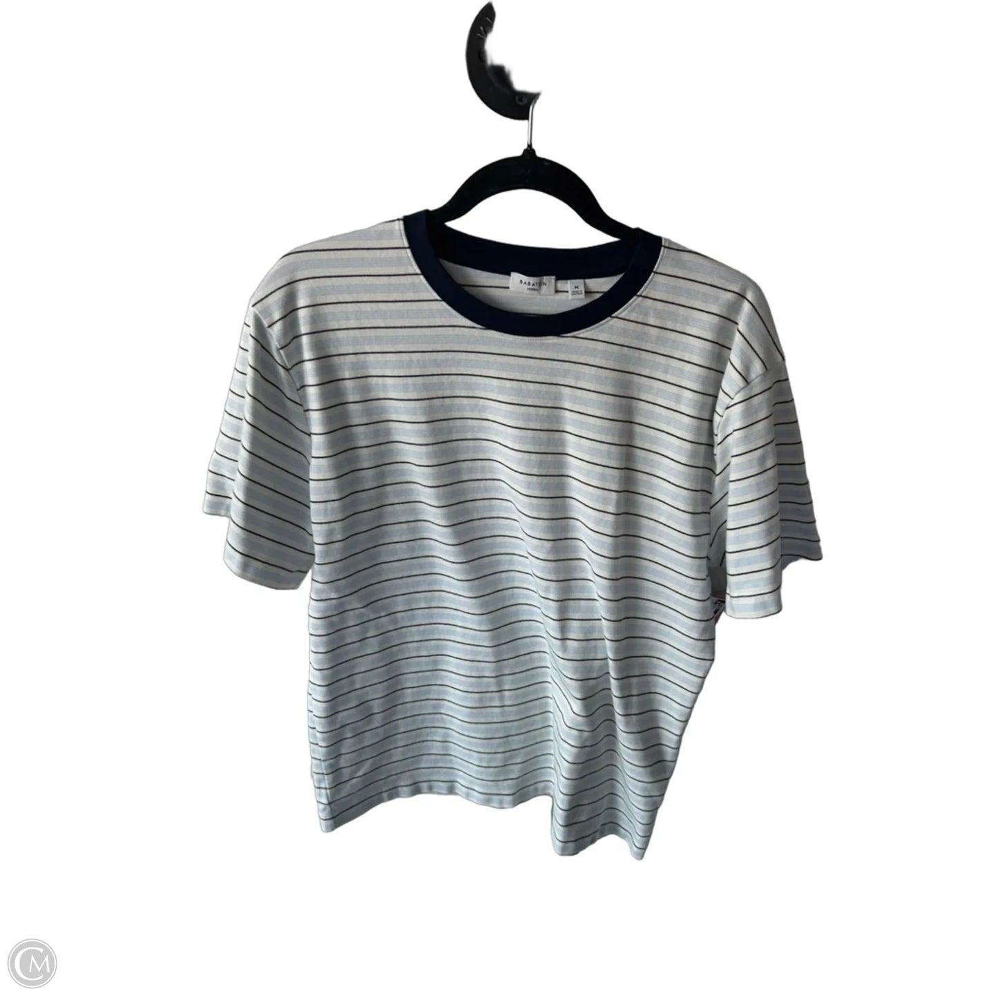 Top Short Sleeve By Babaton In Blue & White, Size: M