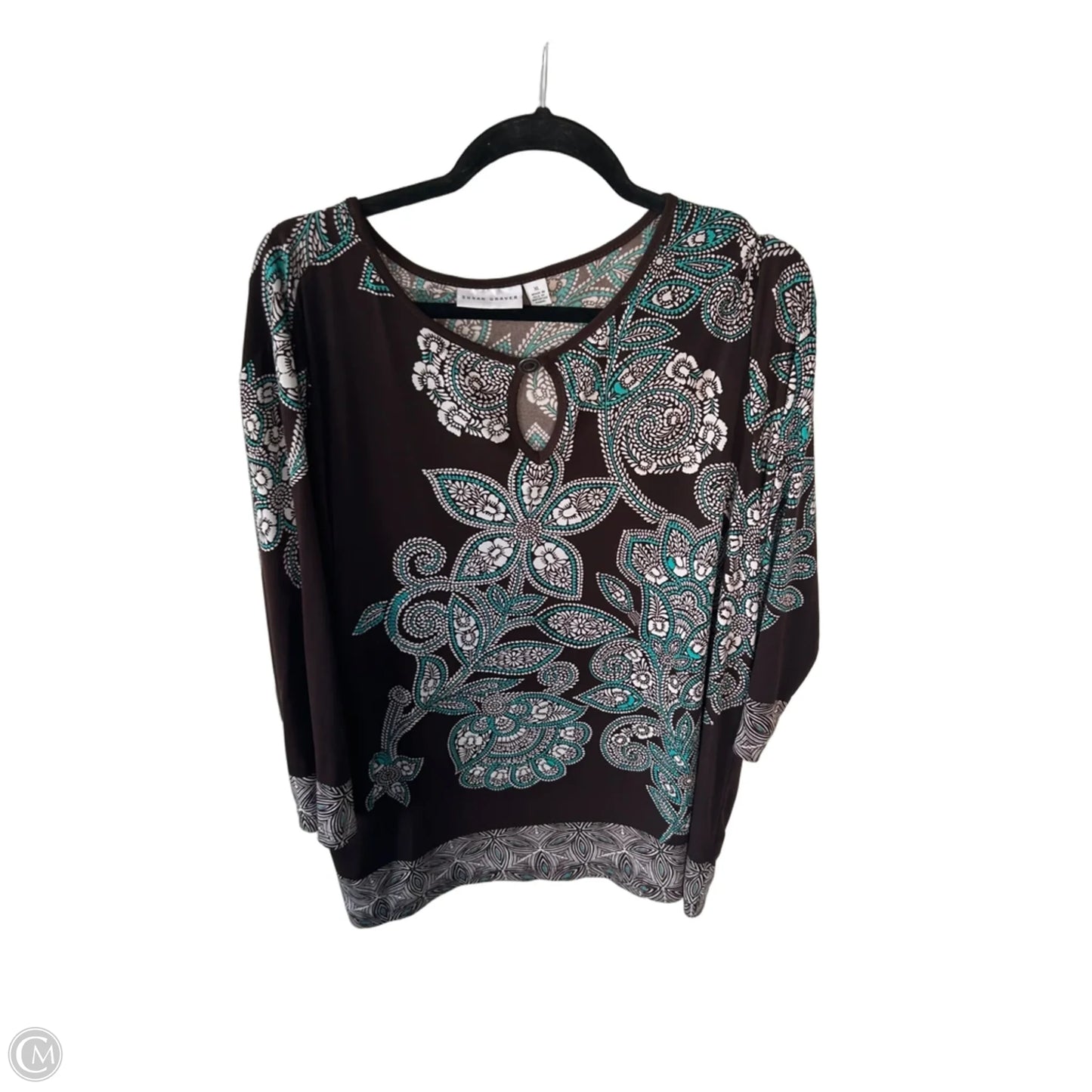 Top 3/4 Sleeve By Susan Graver In Brown & Cream, Size: Xl
