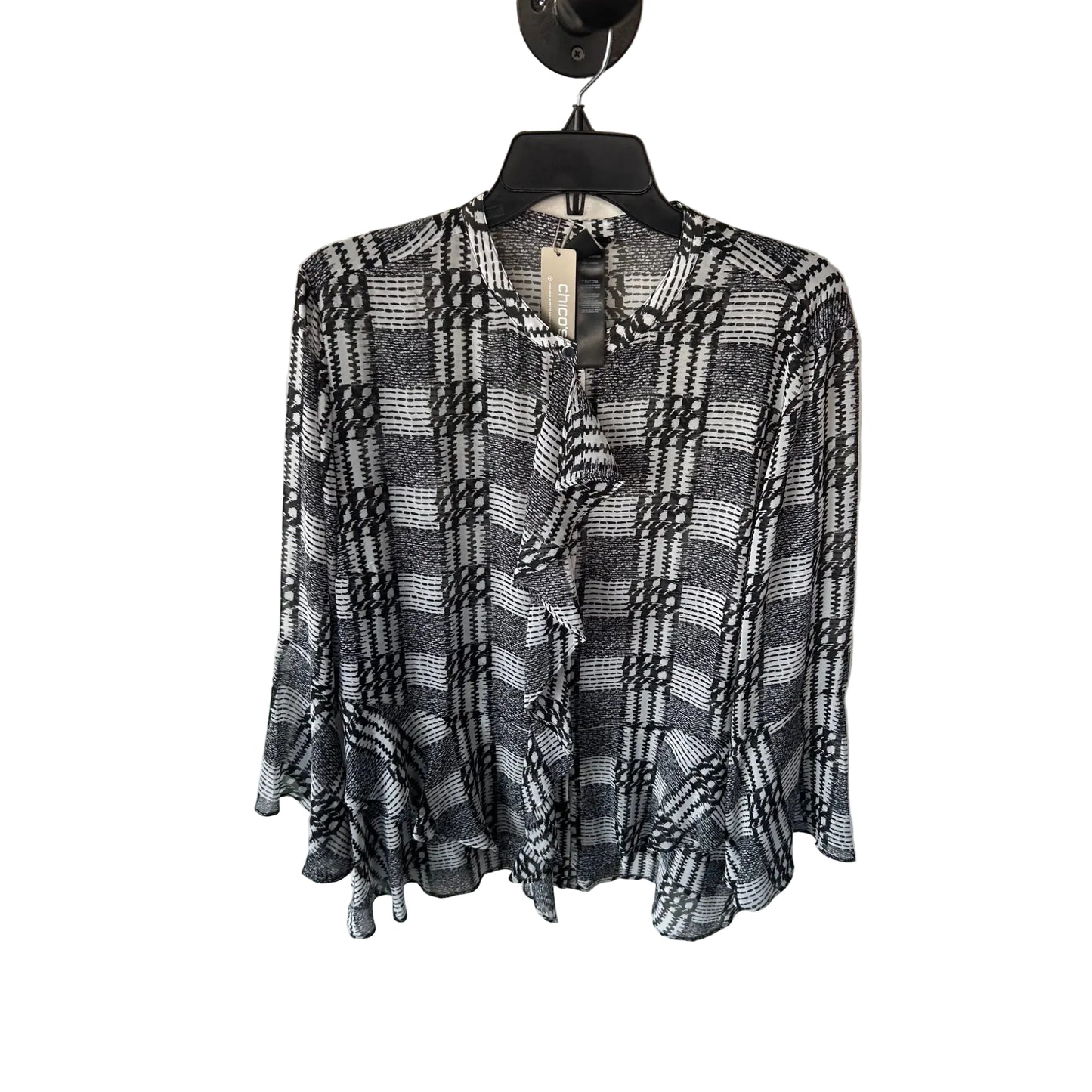 Blouse 3/4 Sleeve By Chicos In Black & White, Size: Xl