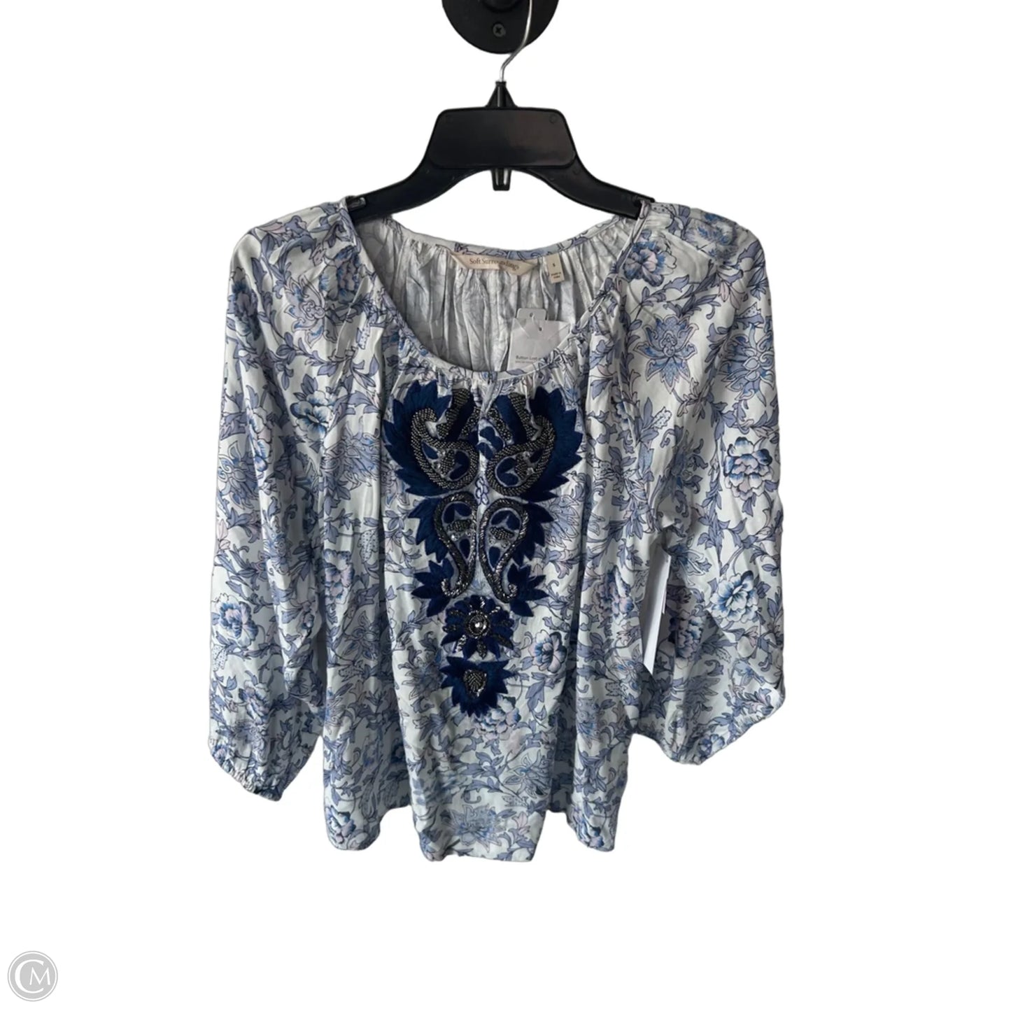 Top Long Sleeve By Soft Surroundings In Blue & White, Size: S