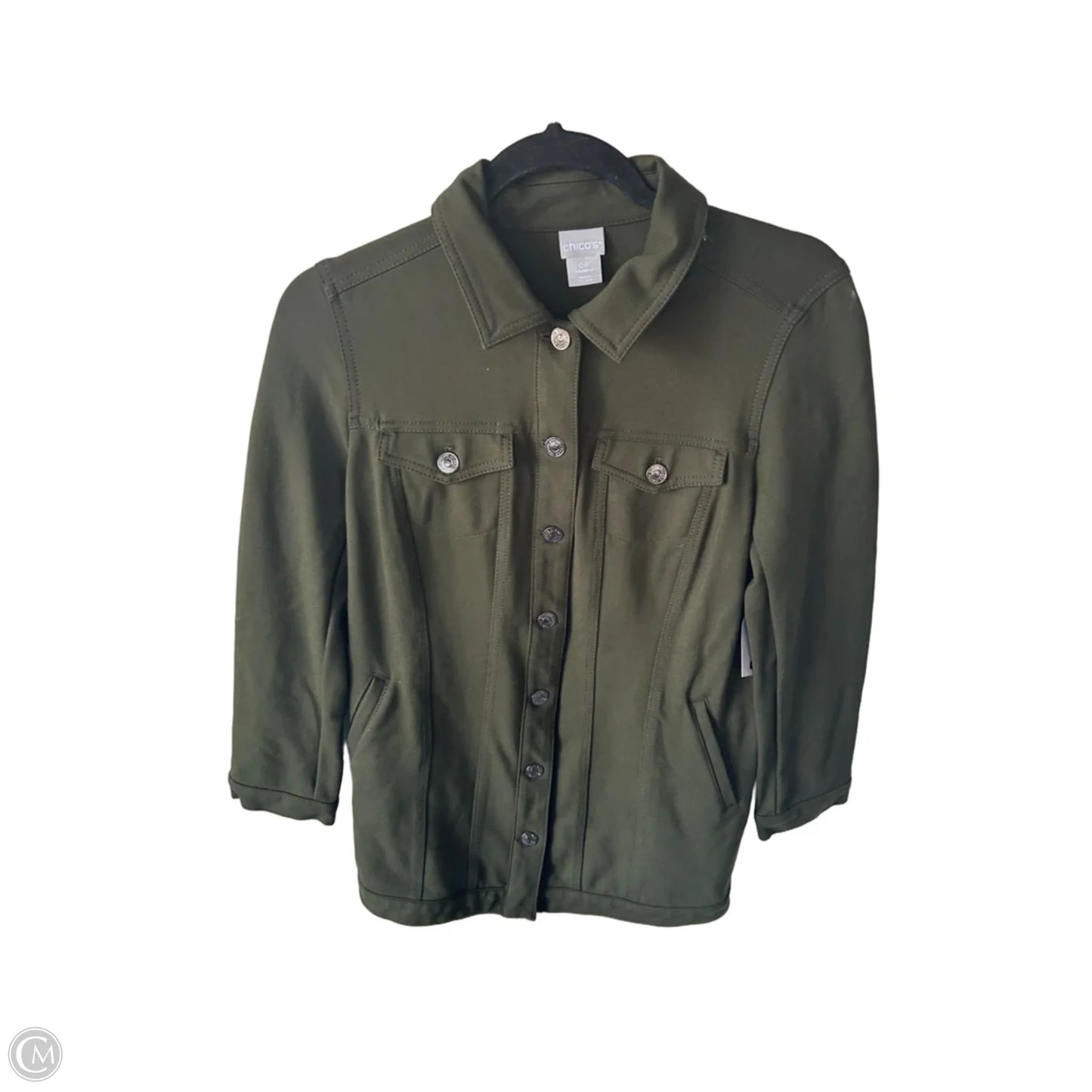 Jacket Denim By Chicos In Green Denim, Size: Sp
