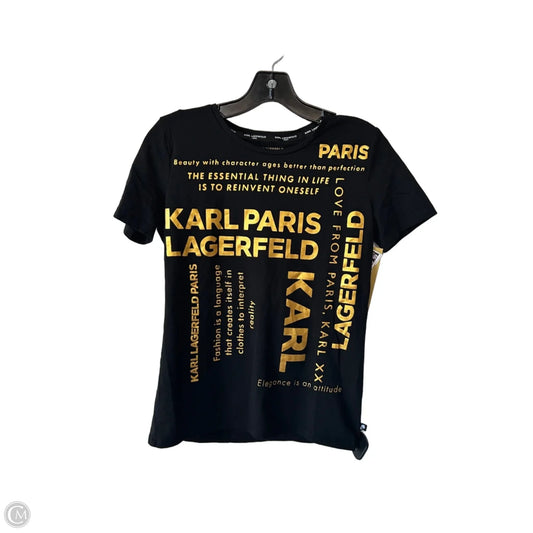 Top Short Sleeve Designer By Karl Lagerfeld In Black & Gold, Size: Xxs