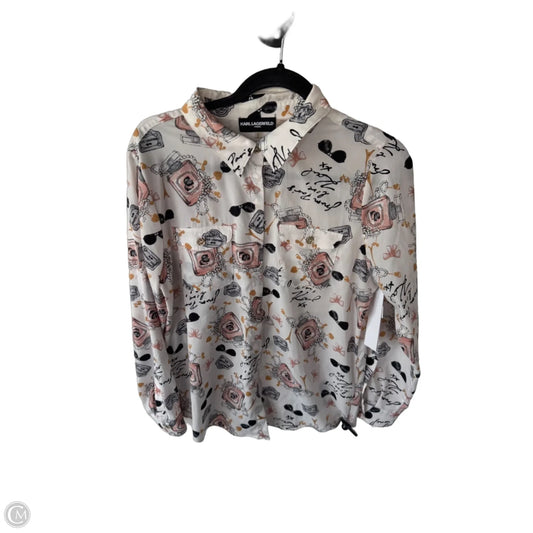 Top Long Sleeve Designer By Karl Lagerfeld In Pink & White, Size: M