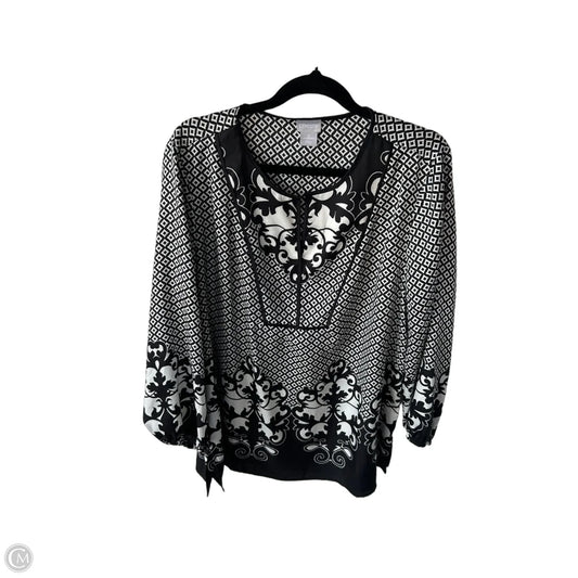 Top 3/4 Sleeve By Chicos In Black & White, Size: L