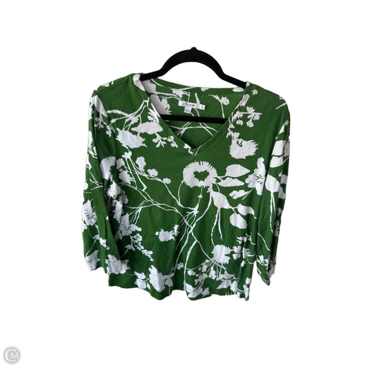 Top 3/4 Sleeve By Chicos In Green & White, Size: L