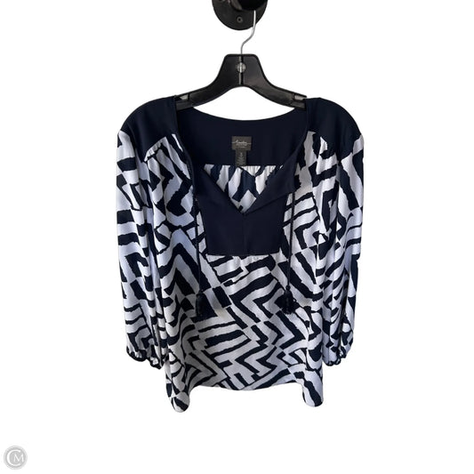 Top Long Sleeve By Chicos In Blue & White, Size: Xl