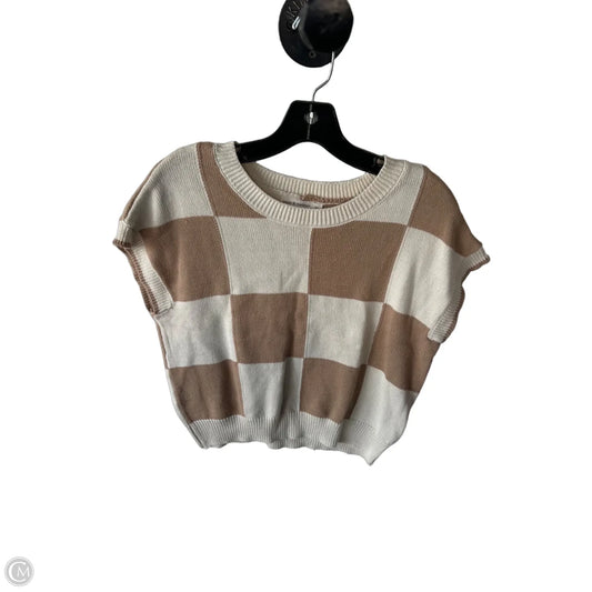 Vest Sweater By Moon And Madison In Tan & White, Size: M