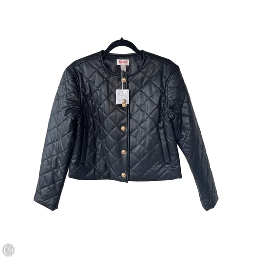 Jacket Puffer & Quilted By Sofia By Sofia Vergara In Black & Gold, Size: S
