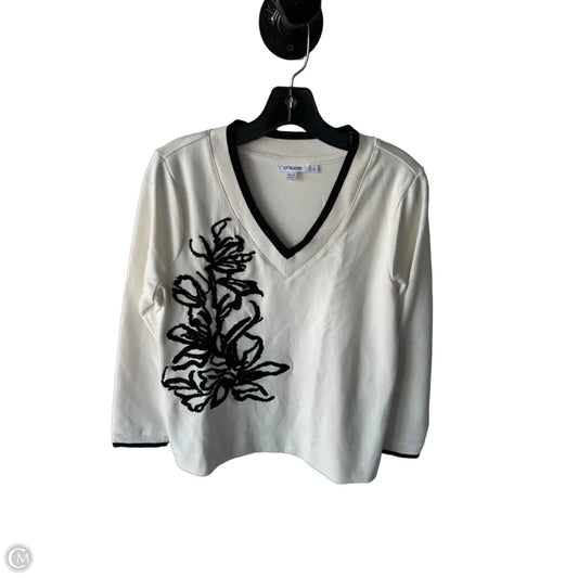 Sweatshirt Collar By Chicos In Black & Cream, Size: M