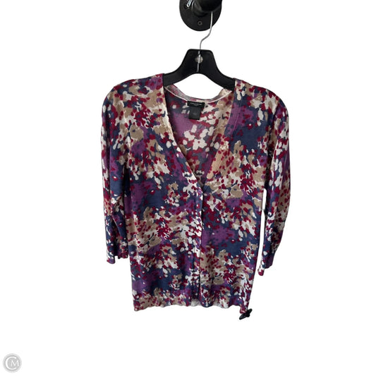 Sweater Cardigan By Ann Taylor In Purple & Tan, Size: L